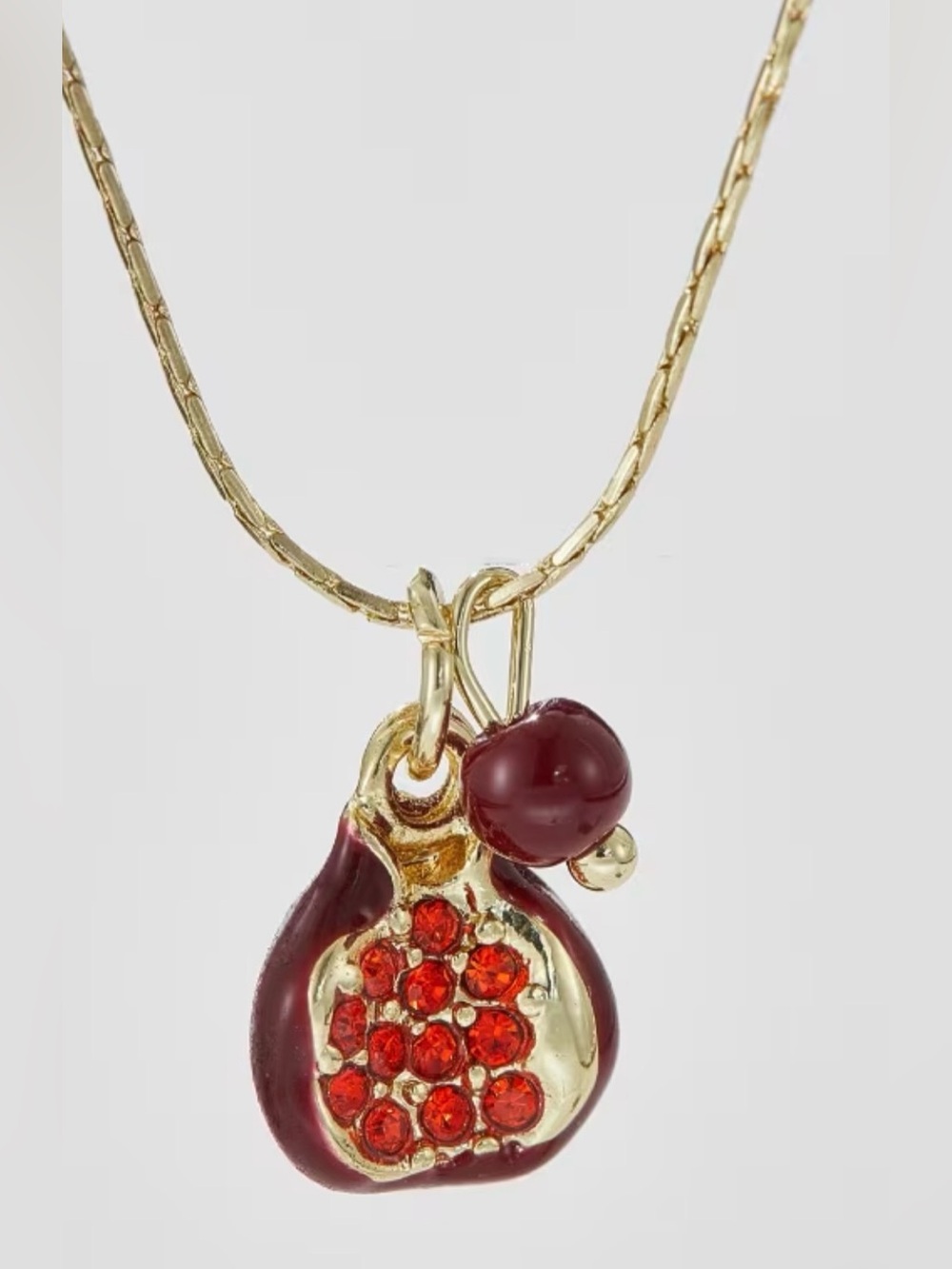 Gold-Tone Red Pomegranate Pendant Necklace - Women Jewelry